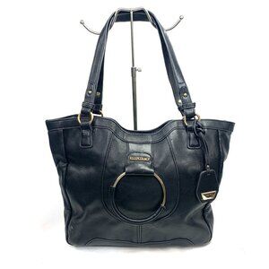 Ellen Tracy Large Tote Shoulder Bag Black Vegan Leather 16"W x 11.5"H x 5.5"D